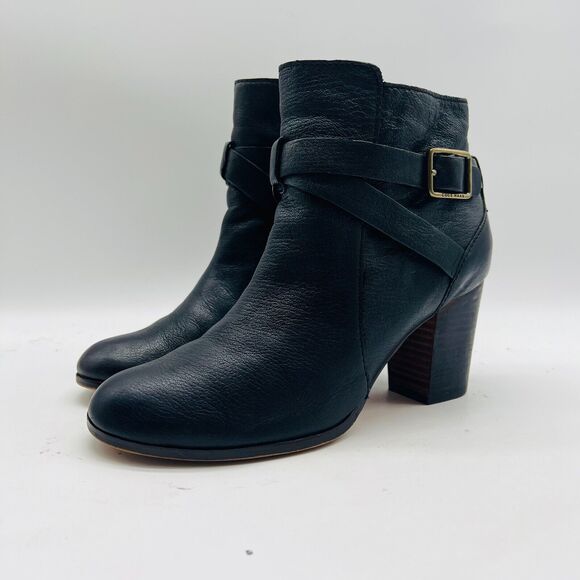 Cole Haan Boots Womens 6 Black Leather Ankle Side Zipper Heels Casual Shoes - Picture 2 of 9